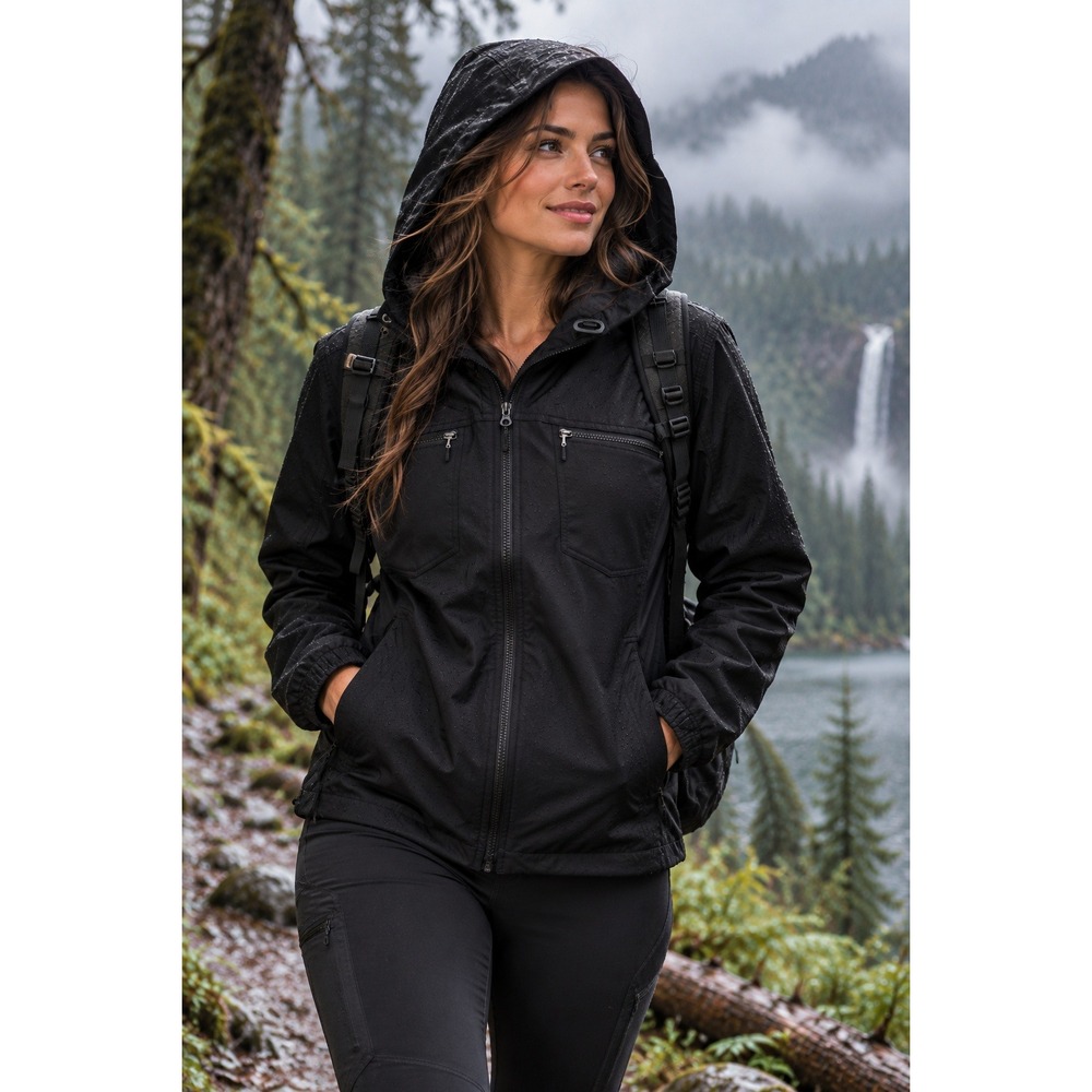 Marithe Francois Girbaud Jacket Medium Black Utility Outdoor Hooded Zip Up #1555